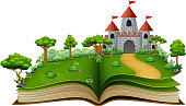 Story book with a castle in the green park