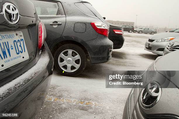Recalled Toyota Motor Corp. Vehicles sit in an Avis car rental storage lot at Toronto's Pearson International Airport in Mississauga, Ontario,...