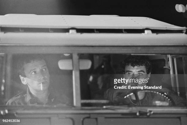 English actors Stephen Greif and Ian McShane in a scene from the British heist film 'The Great Riviera Bank Robbery', UK, 31st October 1978.