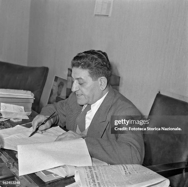 Giuseppe Di Vittorio portrait at his desk. Activist in the Socialist Party until 1924, then joined the Communist Party. He was general secretary of...