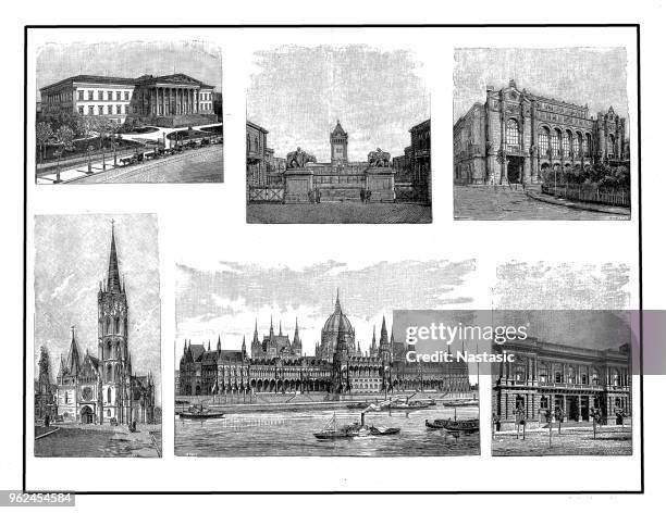 budapest buildings - street budapest stock illustrations