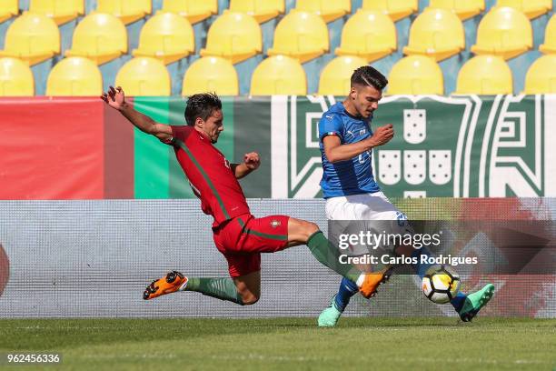 Portugal midfielder Stephen Eustaquio vies with Italy defender Raoul Petretta for the ball possession during the International Friendly match between...