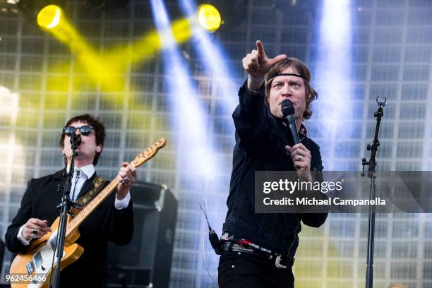 Bjorn Dixgard and Jens Siverstedt of Mando Diao perform in concert at Grona Lund on May 25, 2018 in Stockholm, Sweden.