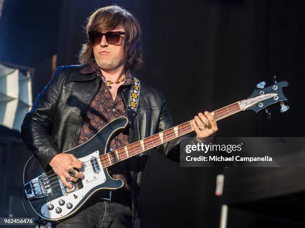 Carl-Johan Fogelklou of Mando Diao performs in concert at Grona Lund on May 25, 2018 in Stockholm, Sweden.