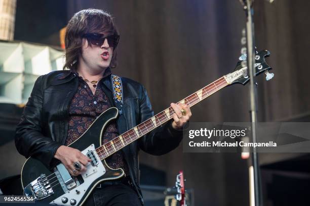 Carl-Johan Fogelklou of Mando Diao performs in concert at Grona Lund on May 25, 2018 in Stockholm, Sweden.