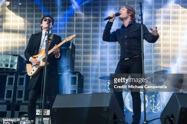 Bjorn Dixgard and Jens Siverstedt of Mando Diao perform in concert at Grona Lund on May 25, 2018 in Stockholm, Sweden.