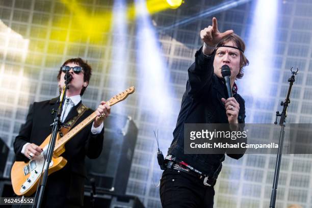 Bjorn Dixgard and Jens Siverstedt of Mando Diao perform in concert at Grona Lund on May 25, 2018 in Stockholm, Sweden.