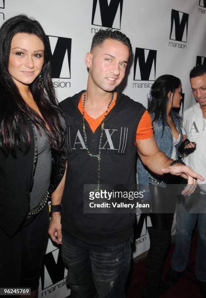 Jenni "JWoww" Farley and Mike "The Situation" Sorrentino arrive at Mansion nightclub on January 27, 2010 in Miami Beach, Florida.