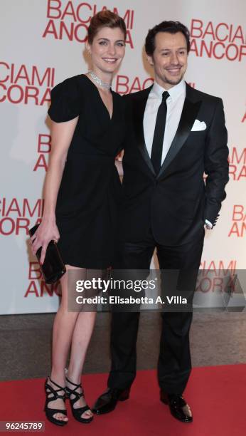 Actors Vittoria Puccini and Stefano Accorsi attend the premiere of 'Baciami Ancora' at Auditorium Conciliazione on January 28, 2010 in Rome, Italy.