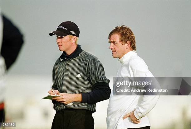Steven O''Hara and playing partner Kenny Dalglish check the scorecard during the 2001 Dunhill Links Championships held at Kingsbarns, Carnoustie, and...