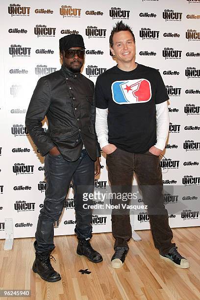 Will.I.am and Mark Hoppus attend the premiere screening of Gillette's UNCUT film series at the Grammy Museum on January 28, 2010 in Los Angeles,...