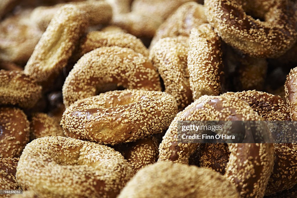 Montreal style bagels with sesame seeds.