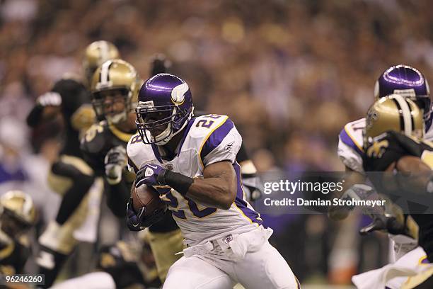 Playoffs: Minnesota Vikings Adrian Peterson in action vs New Orleans Saints. New Orleans, LA 1/24/2010 CREDIT: Damian Strohmeyer