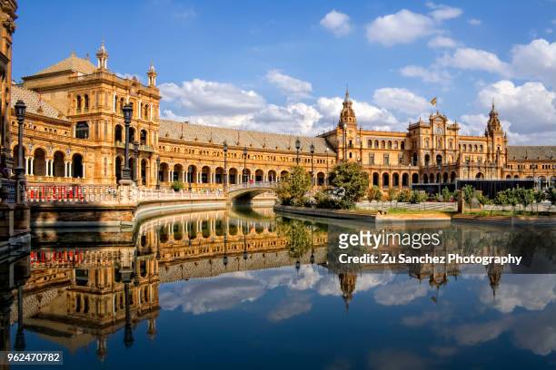 plaza de españa, magical reflection - seville stock pictures, royalty-free photos & images