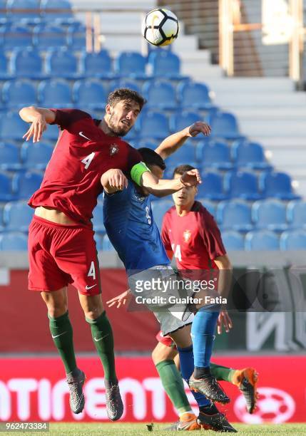 Portugal and CD Tondela defender Jorge Fernandes with Italy and Spal forward Federico Bonazzoli in action during the U21 International Friendly match...
