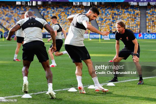 Emre Can of Liverpool takes part in a training session prior to the UEFA Champions League final between Real Madrid and Liverpool at the NSC...