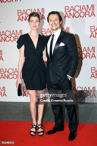Actress Vittoria Puccini and actor Stefano Accorsi attend 'Baciami Ancora' premiere at Auditorium Della Conciliazione on January 28, 2010 in Rome,...