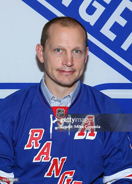 Former New York Rangers hockey player Adam Graves attends the 16th Annual Skate With The Greats at Rockefeller Center on January 28, 2010 in New...