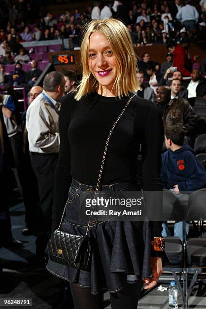 Actress Chloe Sevigny poses for a photo at the New York Knicks against the Toronto Raptors game on January 28, 2010 at Madison Square Garden in New...