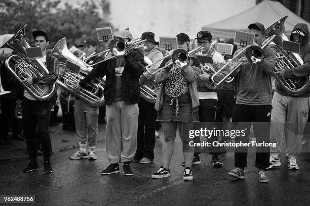 The Chav Brass Band plays in the Whit Friday brass band competition, in the village of Dobcross, on May 25, 2018 in Oldham, England. The 'Saddleworth...