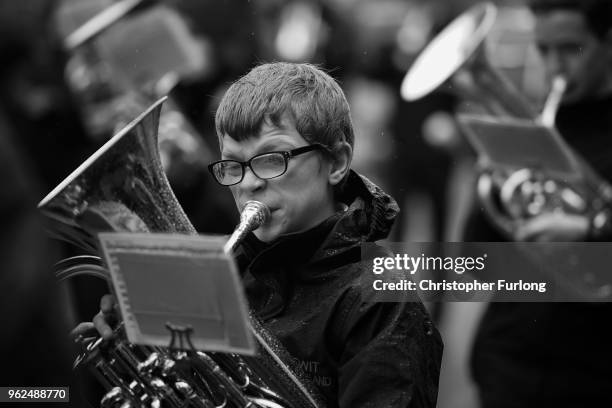 Tewit Youth Band plays in the Whit Friday brass band competition, in the village of Dobcross, on May 25, 2018 in Oldham, England. The 'Saddleworth...