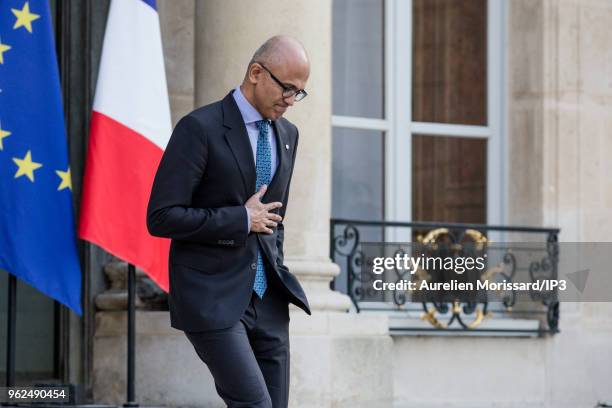 Microsoft General Director, Satya Nadella, leaves the Elysee Palace after a meeting with the French President on May 23, 2018 in Paris, France. On...