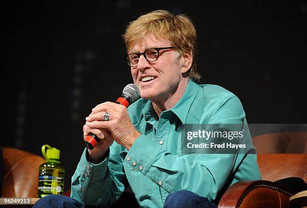 Sundance Institute Founder and President Robert Redford speaks at "The Shock Doctrine" screening and panel discussion at Eccles Center Theatre during...