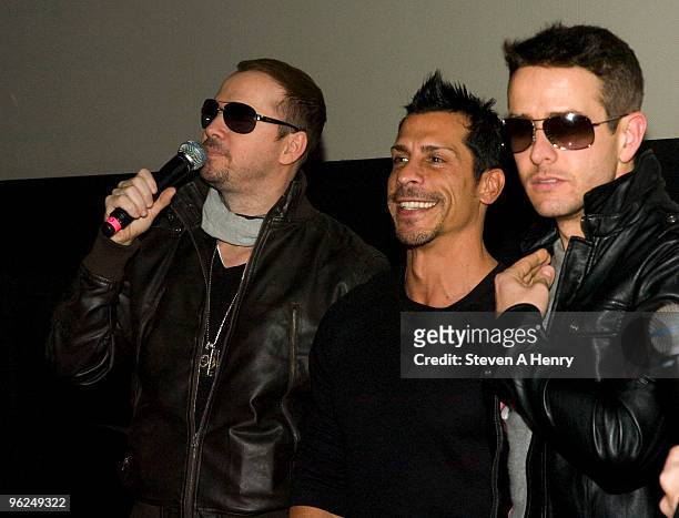 Donnie Wahlberg, Danny Wood and Joey McIntyre of the New Kids On The Block promote "Coming Home" at AMC Loews Raceway 10 on January 28, 2010 in...