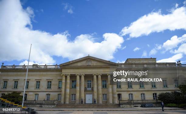 Picture of the facade of the Casa de Narino presidential palace in Bogota, taken on May 25, 2018. - Colombia holds presidential elections on May 27.