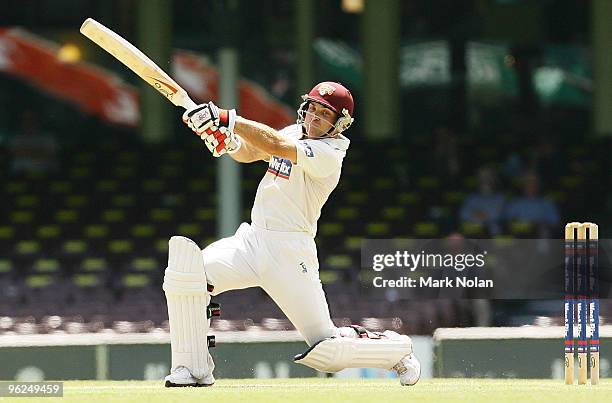 Chris Hartley of the Bulls bats during day one of the Sheffield Shield match between the New South Wales Blues and the Queensland Bulls at Sydney...