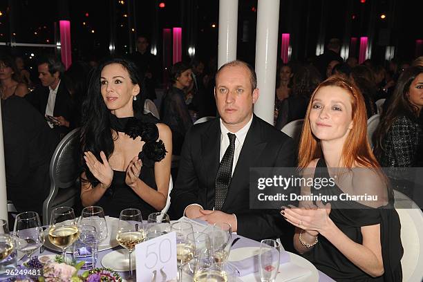 Wren Scott, Nina Ricci Designer Peter Copping and Audrey Marnay attend the Fashion Dinner For AIDS at Pavillon d'Armenonville on January 28, 2010 in...