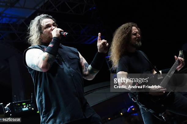 Steve 'Zetro' Souza and Kragen Lum of Exodus perform onboard the cruise liner 'Independence of the Seas' during the '70000 Tons of Metal' Heavy Metal...