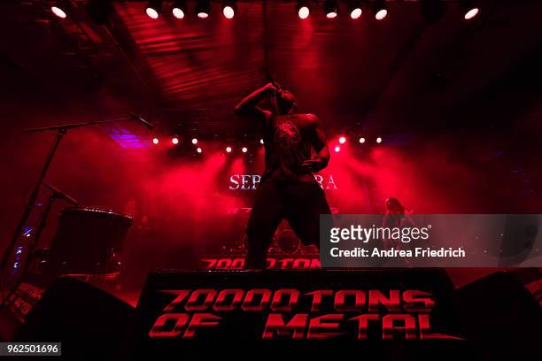 Derrick Green and Andreas Kisser of Sepultura perform onboard the cruise liner 'Independence of the Seas' during the '70000 Tons of Metal' Heavy...