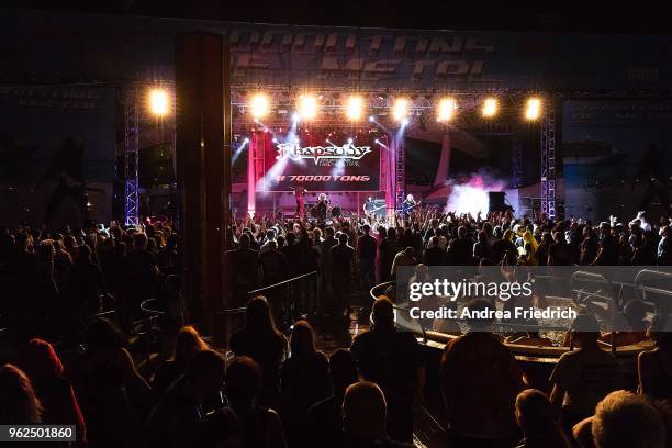 Luca Turilli, Fabio Lione, Patrice Guers, and Dominique Leurquin of Luca Turilli's Rhapsody perform onboard the cruise liner 'Independence of the...