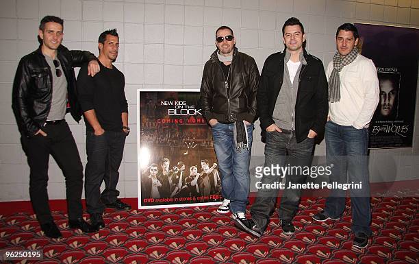 Joey MacIntire, Danny Wood, Donnie Wahlberg, Jordan Knight and Jonathan Knight from New Kids on the Block promotes "Coming Home" at AMC Loews Raceway...