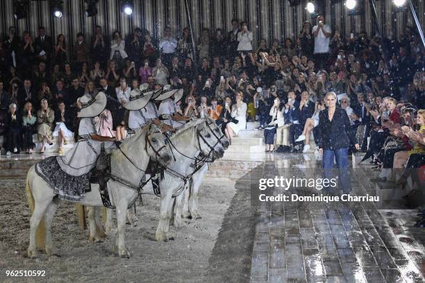 Maria Grazia Chiuri walks the runway during the Christian Dior Couture S/S19 Cruise Collection At Grandes Ecuries De Chantilly on May 25, 2018 in...