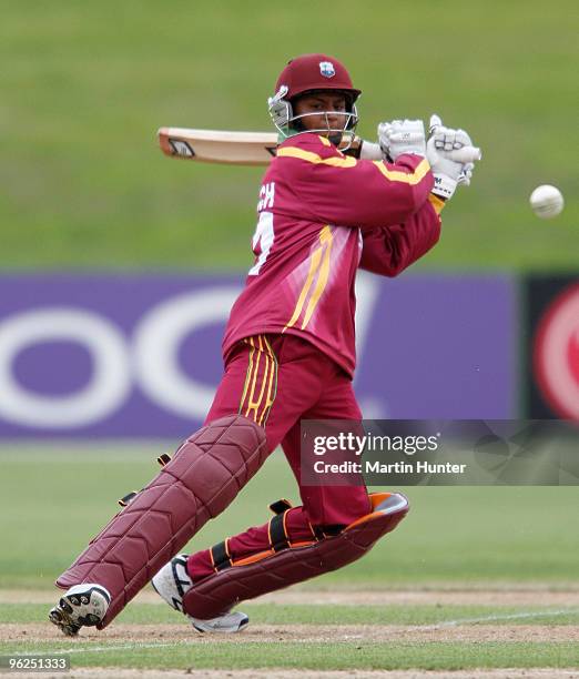 Shane Dowrich of the West Indies bats during the ICC U19 Cricket World Cup Super League quarter final between West Indies and Sri Lanka at QE II Park...