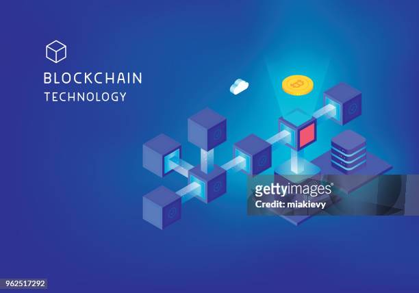 stockillustraties, clipart, cartoons en iconen met blockchain technologie concept - network server