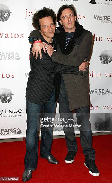 Bass player Billy Morrison and singer Donovan Leitch arrive at John Varvatos' 52nd Annual Grammy Awards party on January 28, 2010 in West Hollywood,...
