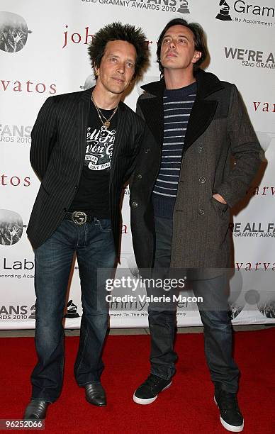 Bass player Billy Morrison and singer Donovan Leitch arrive at John Varvatos' 52nd Annual Grammy Awards party on January 28, 2010 in West Hollywood,...