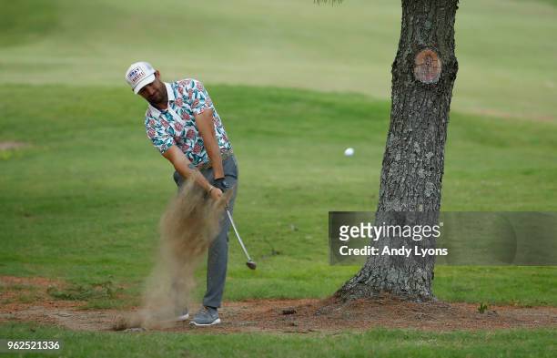 Jake Owen hits his third shot on the 3rd hole during the second round of the Nashville Golf Open at the Nashville Golf and Athletic Club on May 25,...