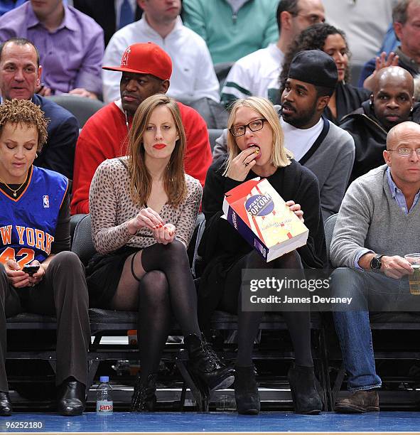 Liz Goldwyn and Chloe Sevigny attend the Toronto Raptors vs. New York Knicks game at Madison Square Garden on January 28, 2010 in New York City.