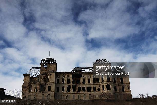 The destroyed remains of the Darulaman Palace, or Royal Palace, is viewed January 29, 2010 in Kabul, Afghanistan. The Darulaman Palace, which was...