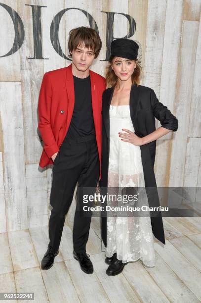 Charlie Heaton and Natalia Dyer pose at a photocall during Christian Dior Couture S/S19 Cruise Collection on May 25, 2018 in Chantilly, France.