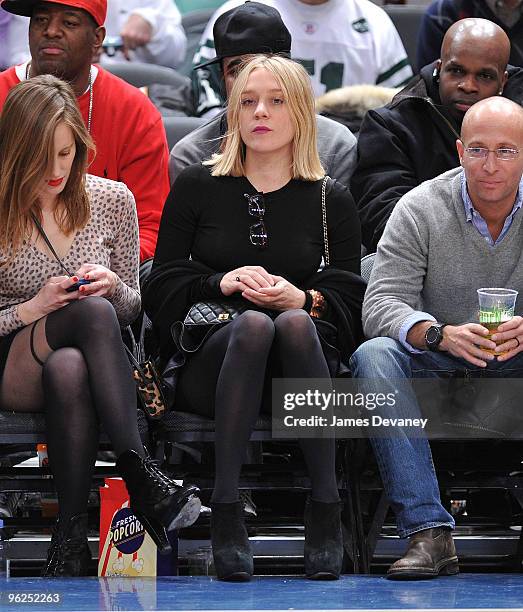 Liz Goldwyn and Chloe Sevigny attend the Toronto Raptors vs. New York Knicks game at Madison Square Garden on January 28, 2010 in New York City.