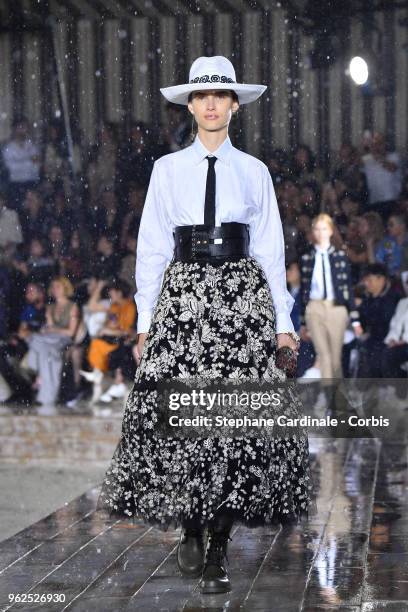 Model walks the runway during the Christian Dior Couture S/S19 Cruise Collection on May 25, 2018 in Chantilly, France.