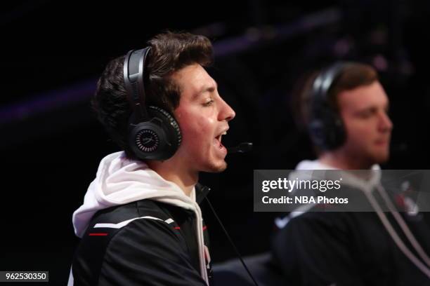 Mama Im Dat Man of Blazer5 Gaming reacts against Bucks Gaming on May 25, 2018 at the NBA 2K League Studio Powered by Intel in Long Island City, New...