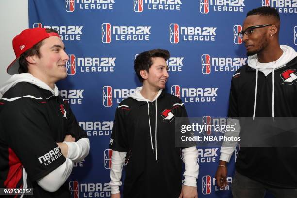 OneWildWalnut of Blazer5 Gaming, Mama Im Dat Man of Blazer5 Gaming, and Lavish_phenom of Blazer5 Gaming seen after the game against Bucks Gaming on...