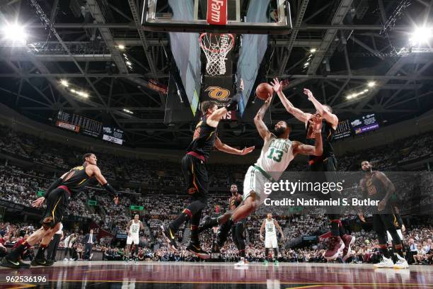 Marcus Morris of the Boston Celtics shoots the ball against the Cleveland Cavaliers during Game Six of the Eastern Conference Finals of the 2018 NBA...