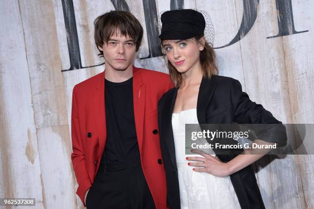 Charlie Heaton and Natalia Dyer attend the Christian Dior Couture S/S19 Cruise Collection Photocall At Grandes Ecuries De Chantillyon May 25, 2018 in...